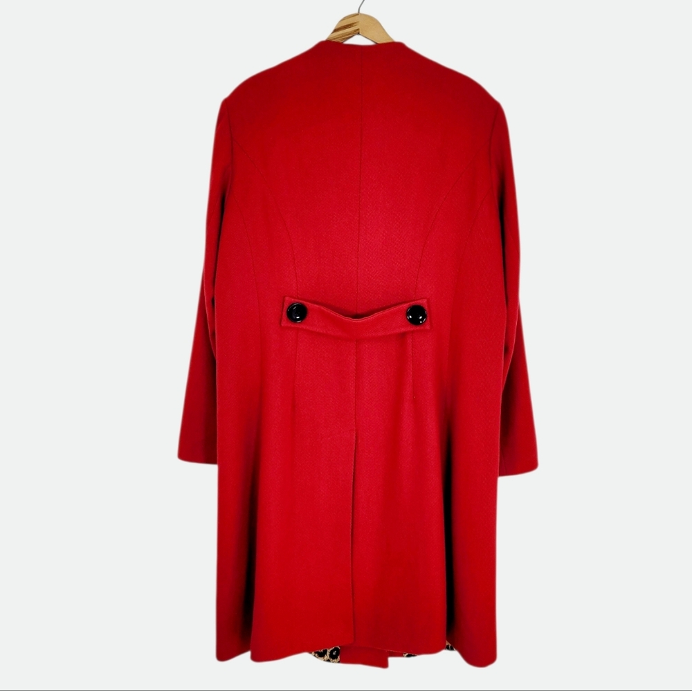 J. PETERMAN Third Act Wool Blend Coat Red w/ Leopard Print Lining Size 18 - Picture 5 of 11